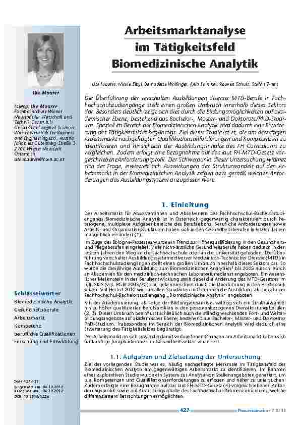 Arbeitsmarktanalyse im Tätigkeitsfeld Biomedizinische Analytik