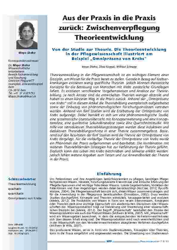 Aus der Praxis in die Praxis zurück: Zwischenverpflegung Theorieentwicklung - Von der Studie zur Theorie. Die Theorieentwicklung in der Pflegewissenschaft illustriert am Beispiel „Omnipräsenz von Krebs“