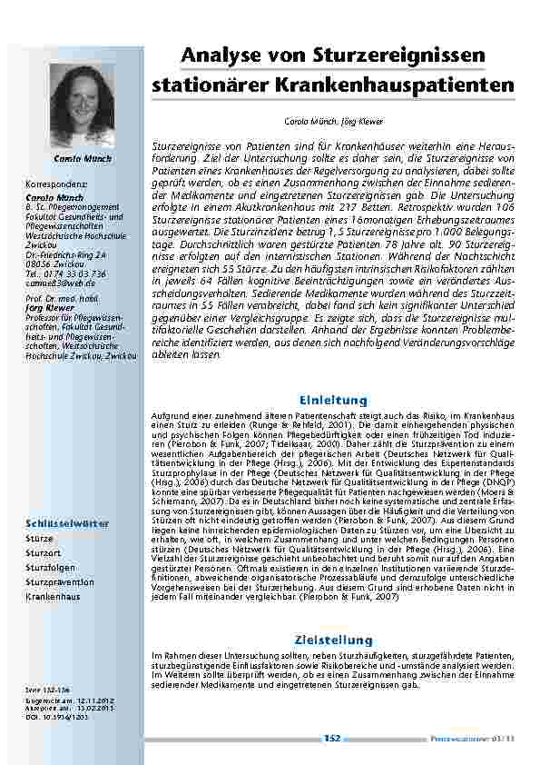 Analyse von Sturzereignissen stationärer Krankenhauspatienten