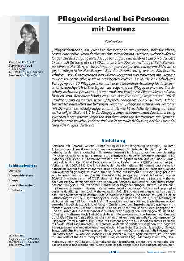 Pflegewiderstand bei Personen mit Demenz