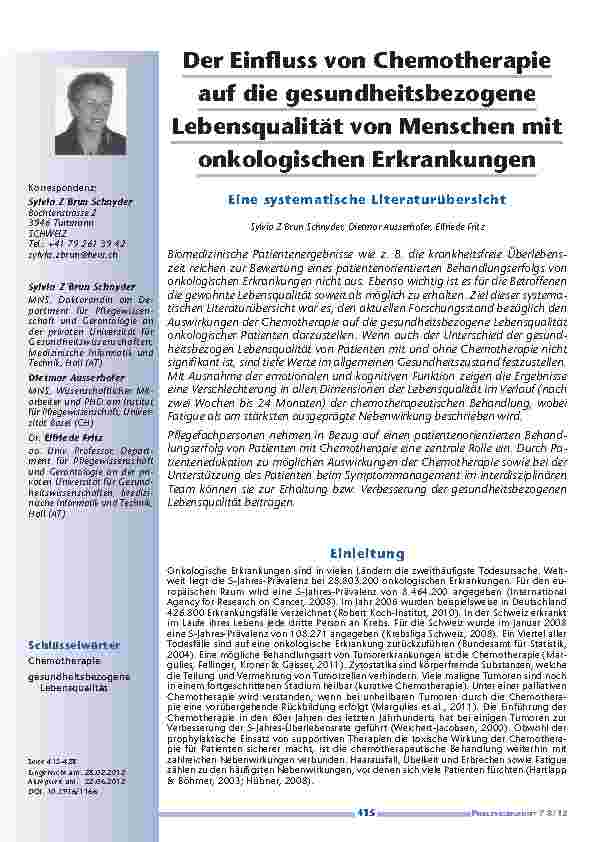 Der Einfluss von Chemotherapie auf die gesundheitsbezogene Lebensqualität von Menschen mit onkologischen Erkrankungen - Eine systematische Literaturübersicht