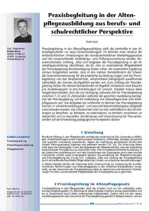 Praxisbegleitung in der Altenpflegeausbildung aus berufsund schulrechtlicher Perspektive