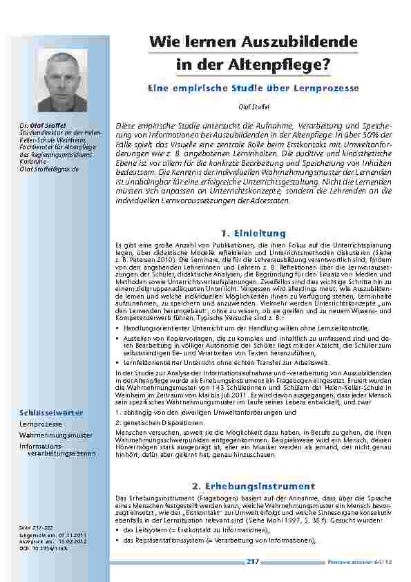 Wie lernen Auszubildende in der Altenpflege? Eine empirische Studie über Lernprozesse