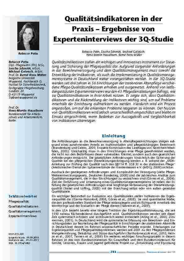 Qualitätsindikatoren in der Praxis – Ergebnisse von Experteninterviews der 3Q-Studie