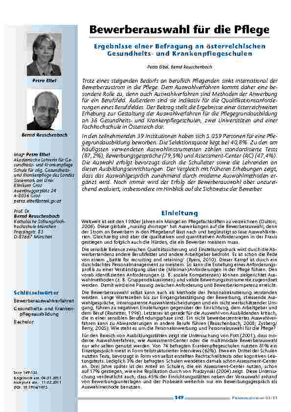 Bewerberauswahl für die Pflege – Ergebnisse einer Befragung an österreichischen Gesundheitsund Krankenpflegeschulen