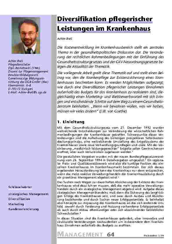 Diversifikation pflegerischer Leistungen im Krankenhaus