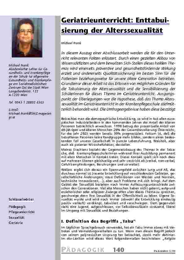 Geriatrieunterricht: Enttabui-sierung der Alterssexualität