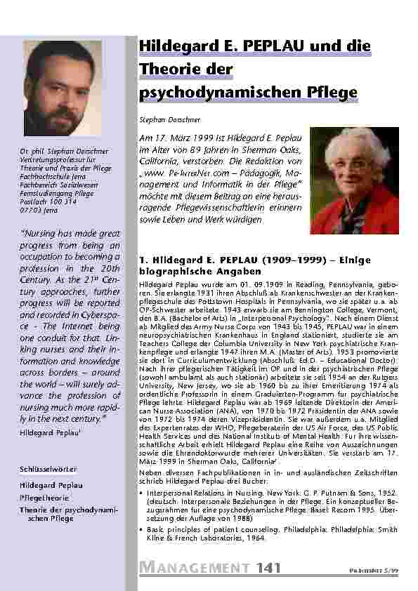 Hildegard E. PEPLAU und die Theorie der psychodynamischen Pflege
