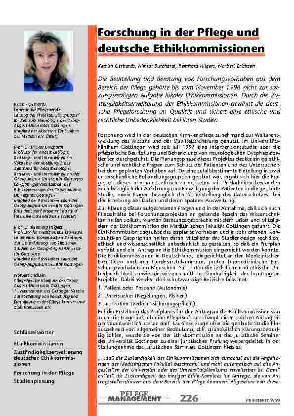 Forschung in der Pflege und deutsche Ethikkommissionen