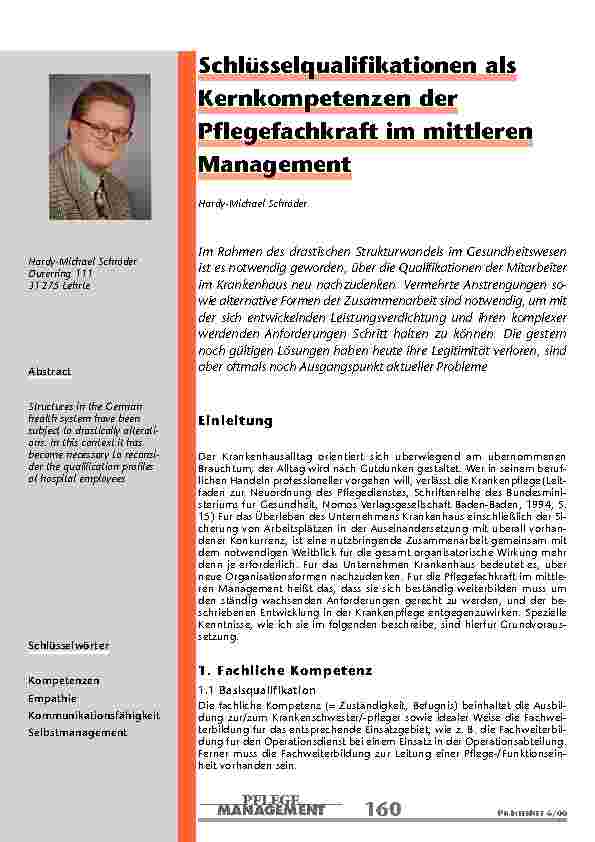Schlüsselqualifikationen als Kernkompetenzen der Pflegefachkraft im mittleren Management