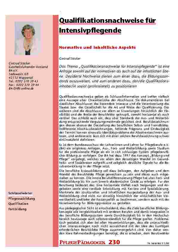 Qualifikationsnachweise für Intensivpflegende