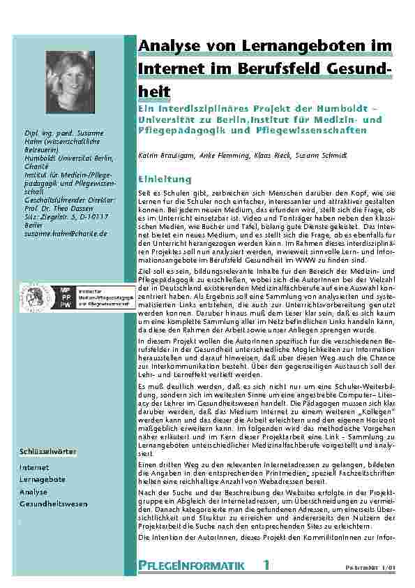 Analyse von Lernangeboten im Internet im Berufsfeld Gesund-heit