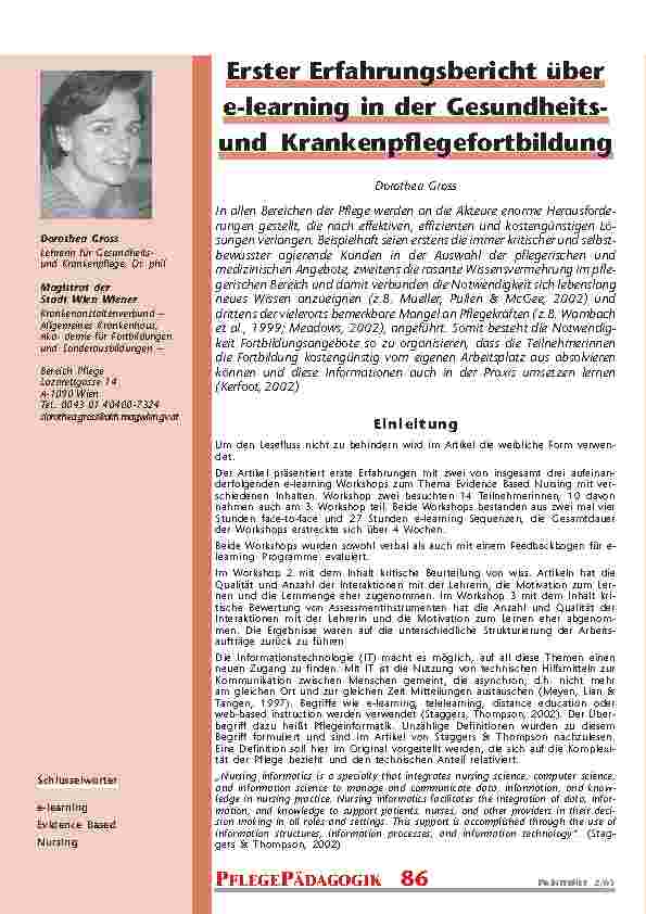 Erster Erfahrungsbericht übere-learning in der GesundheitsundKrankenpflegefortbildung