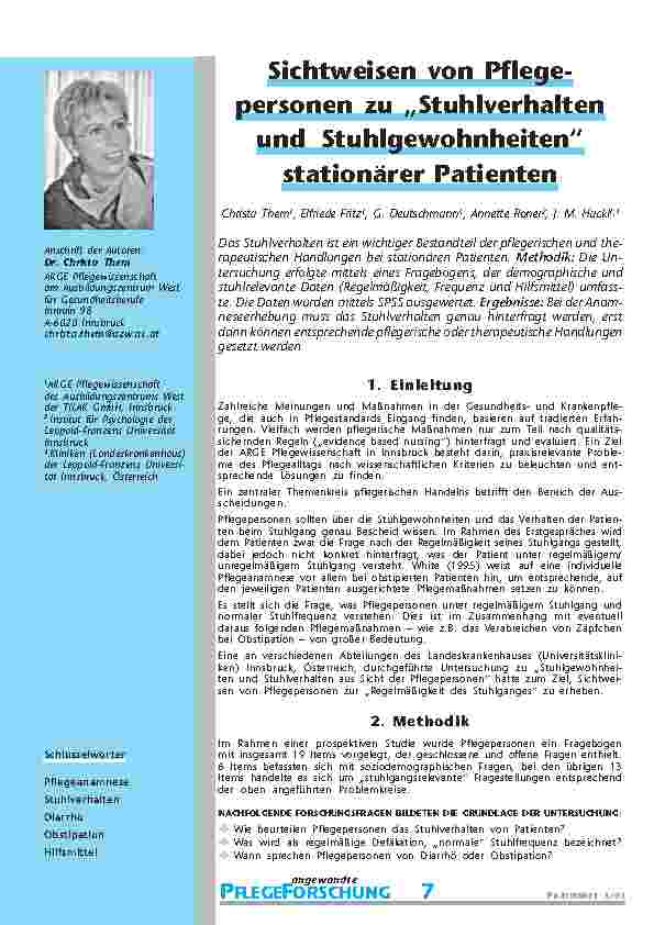 [doc_200754] Sichtweisen von Pflegepersonenzu „Stuhlverhaltenund Stuhlgewohnheiten“stationärer Patienten