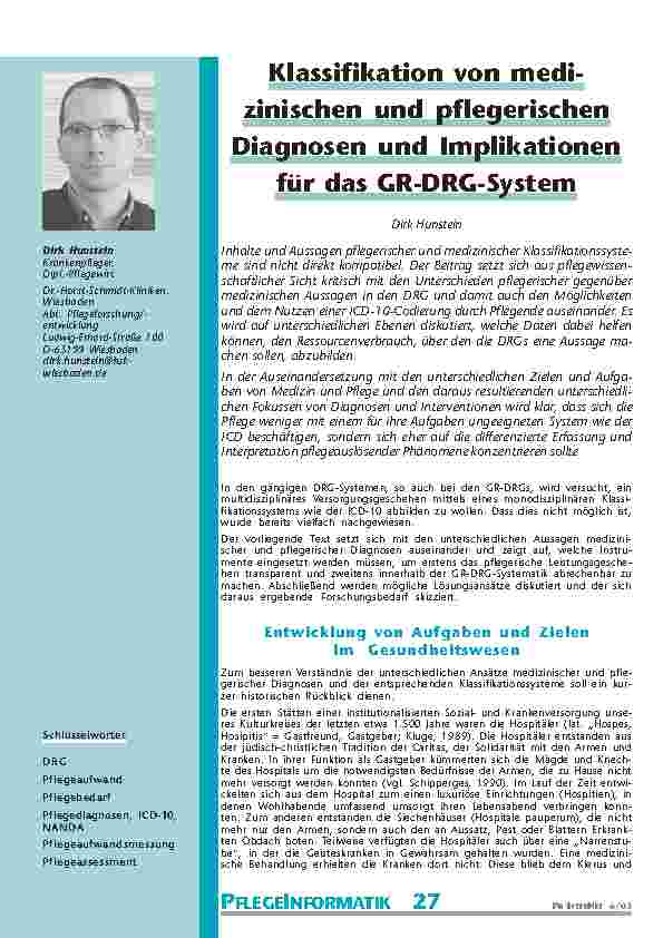 Klassifikation von medizinischenund pflegerischenDiagnosen und Implikationenfür das GR-DRG-System