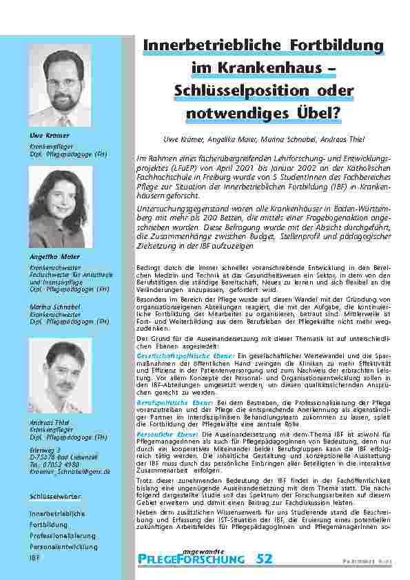 Innerbetriebliche Fortbildungim Krankenhaus – Schlüsselposition odernotwendiges Übel?