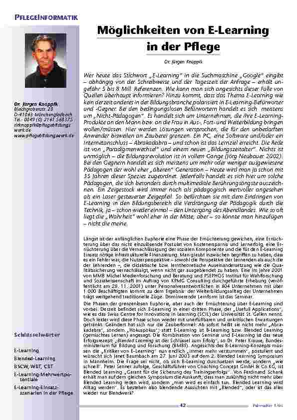 Möglichkeiten von E-Learningin der Pflege