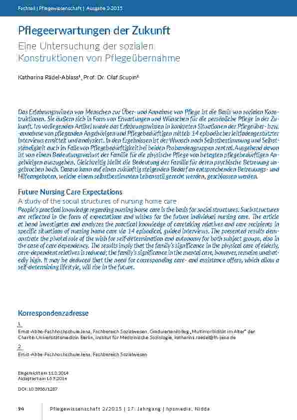 Pflegeerwartungen der Zukunft. Eine Untersuchung der sozialen Konstruktionen von Pflegeübernahme