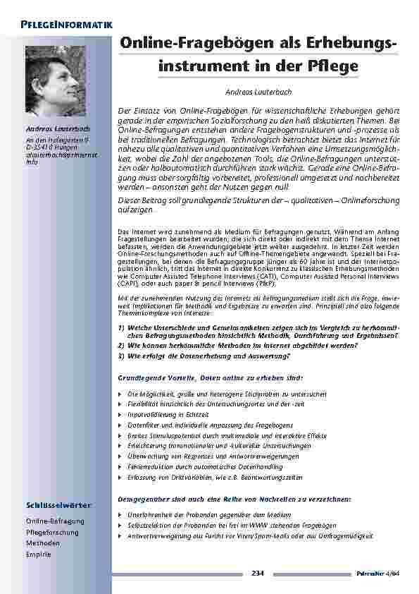 Online-Fragebögen als Erhebungsinstrumentin der Pflege