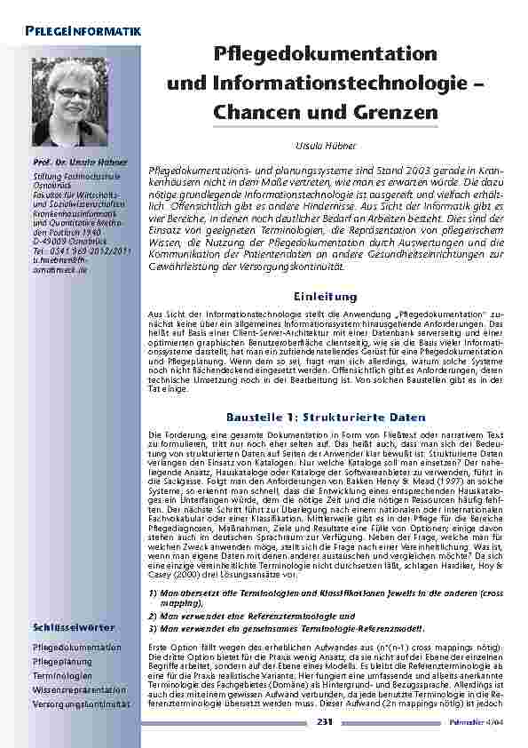 Pflegedokumentationund Informationstechnologie – Chancen und Grenzen