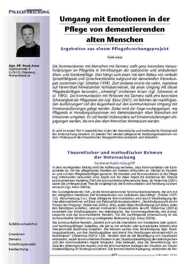 Umgang mit Emotionen in derPflege von dementierendenalten Menschen