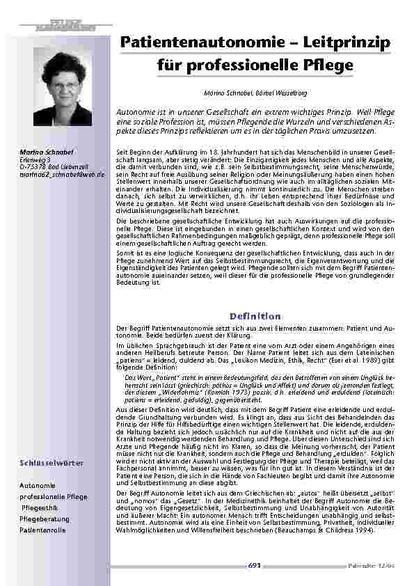 Patientenautonomie – Leitprinzipfür professionelle Pflege