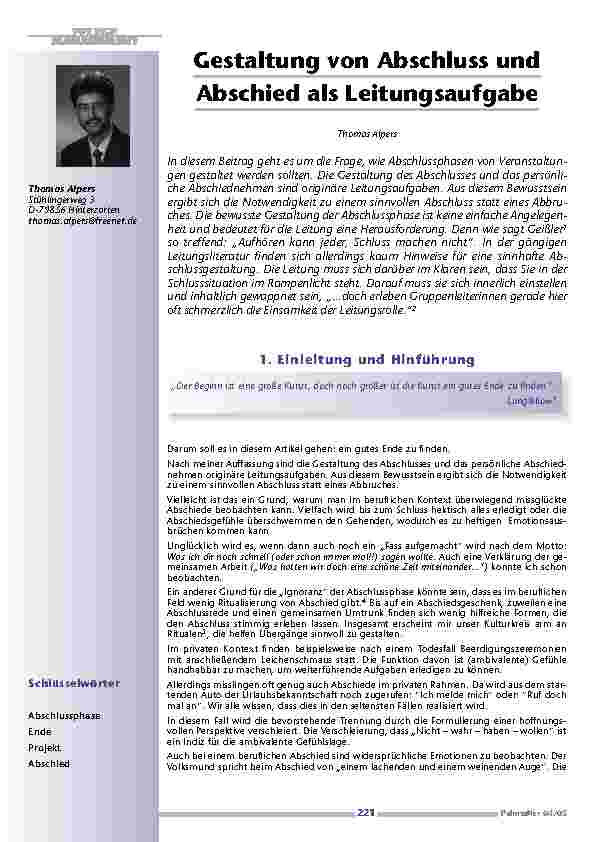 Gestaltung von Abschluss undAbschied als Leitungsaufgabe