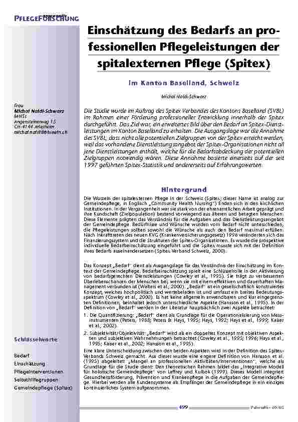 Einschätzung des Bedarfs an professionellen Pflegeleistungen derspitalexternen Pflege (Spitex)