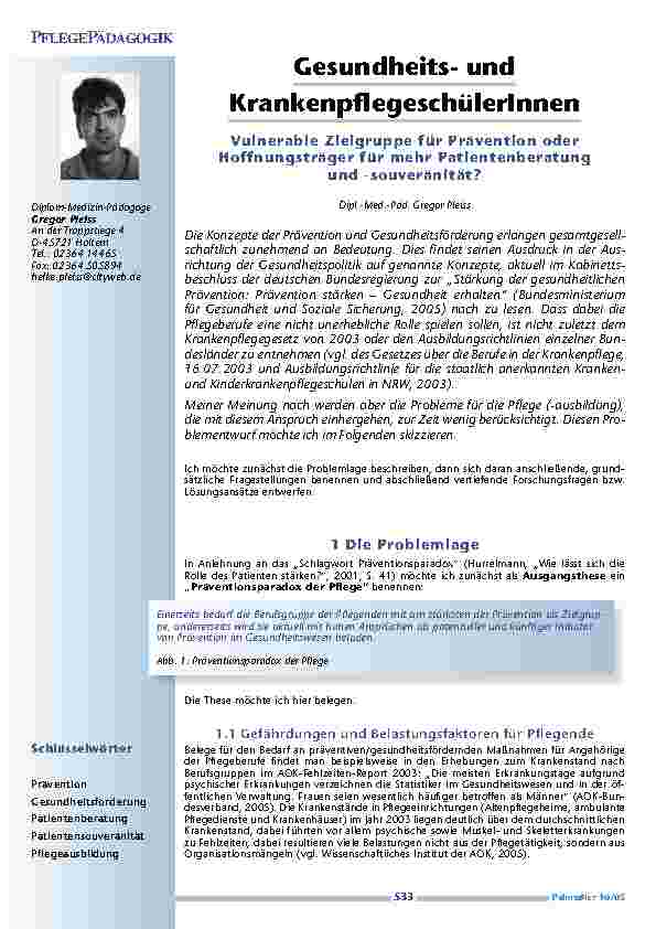 Gesundheitsund KrankenpflegeschülerInnenVulnerable Zielgruppe für Prävention oder Hoffnungsträger für mehr Patientenberatung und -souveränität?