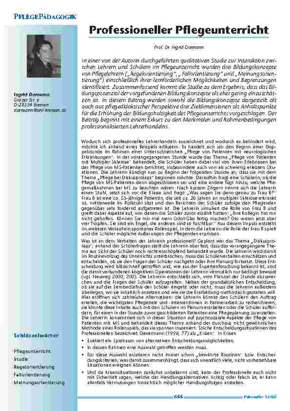 Professioneller Pflegeunterricht