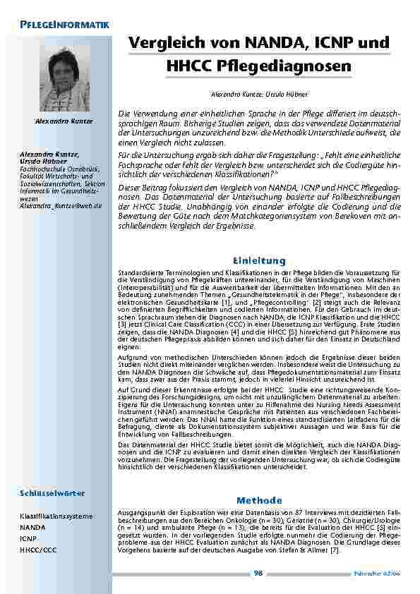 Vergleich von NANDA, ICNP undHHCC Pflegediagnosen