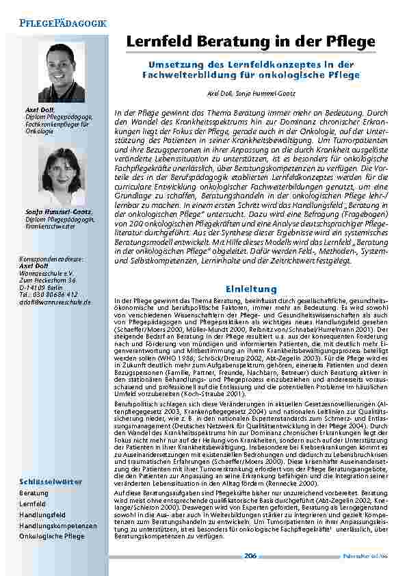 Lernfeld Beratung in der Pflege
