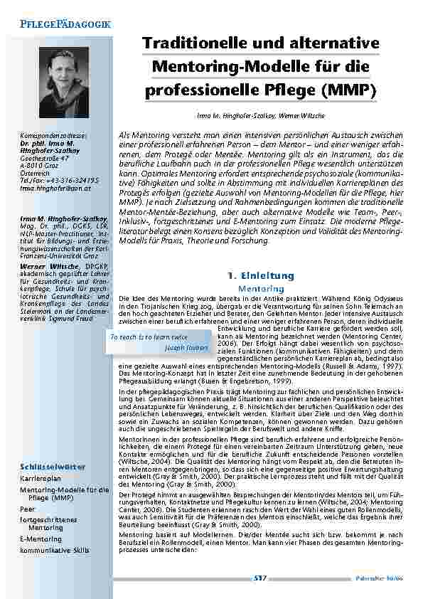 Traditionelle und alternativeMentoring-Modelle für dieprofessionelle Pflege (MMP)