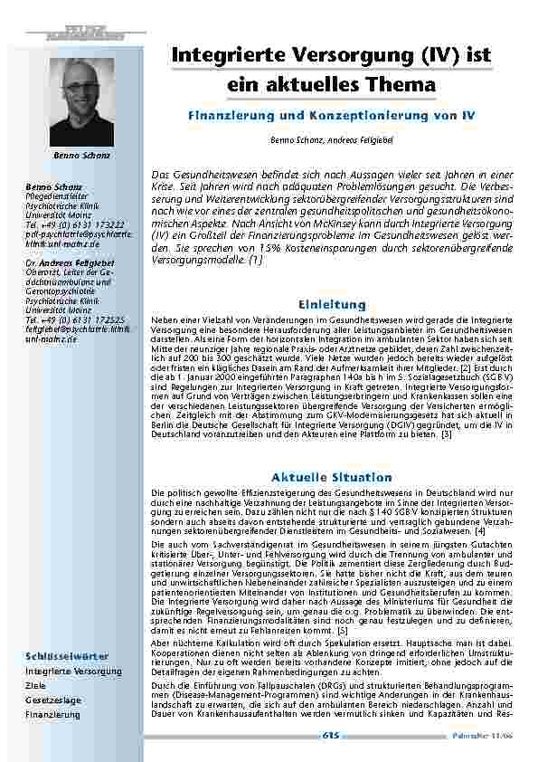 Integrierte Versorgung (IV) istein aktuelles Thema