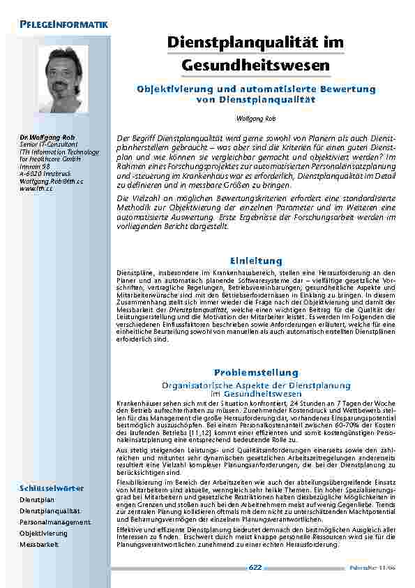 Dienstplanqualität imGesundheitswesen.Objektivierung und automatisierte Bewertungvon Dienstplanqualität