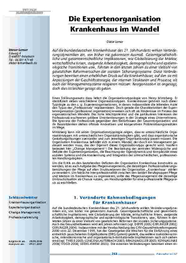 Die ExpertenorganisationKrankenhaus im Wandel