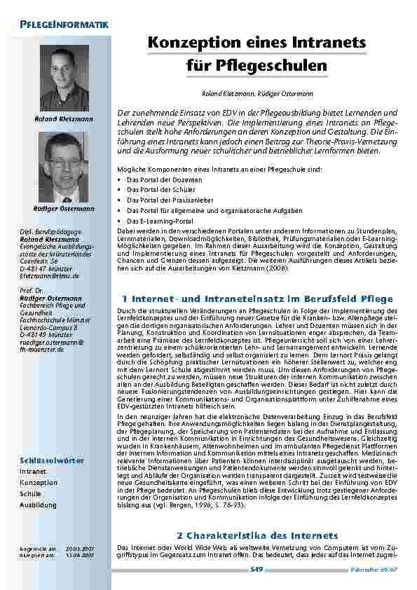 Konzeption eines Intranets für Pflegeschulen