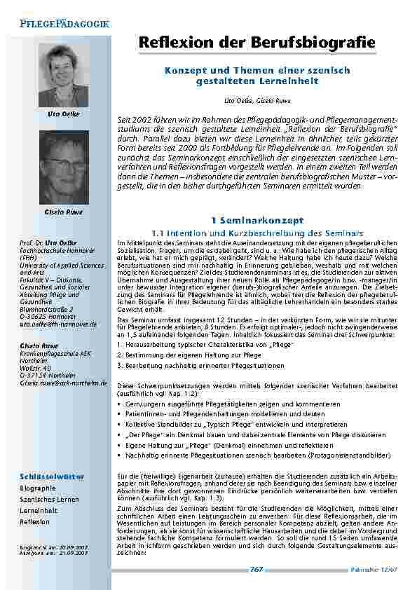 Reflexion der Berufsbiografie - Konzept und Themen einer szenisch gestalteten Lerneinheit