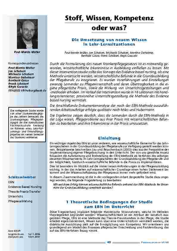 Stoff, Wissen, Kompetenzoder was? Die Umsetzung von neuem Wissenin Lehr-Lernsituationen