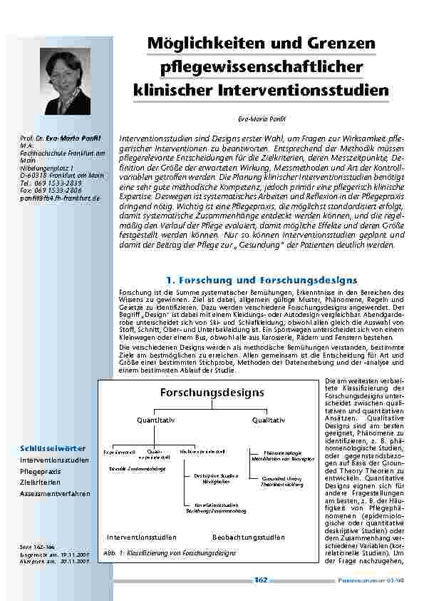 Möglichkeiten und Grenzen pflegewissenschaftlicher klinischer Interventionsstudien