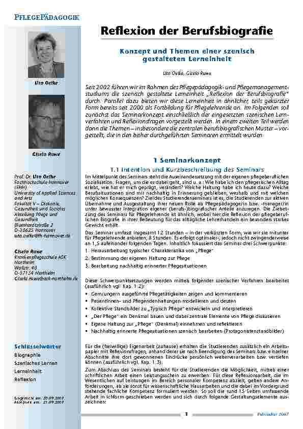 Reflexion der BerufsbiografieKonzept und Themen einer szenisch gestalteten Lerneinheit