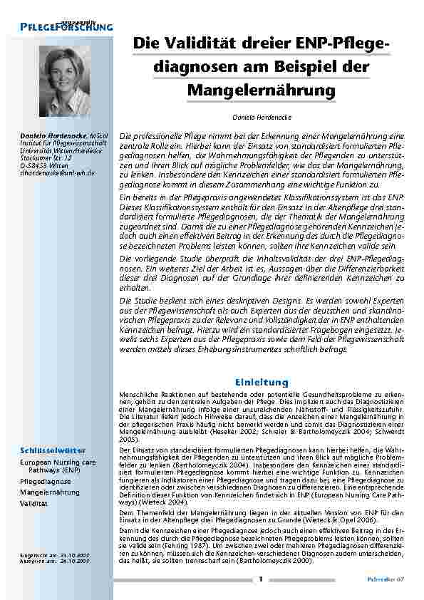 Die Validität dreier ENP-Pflegediagnosen am Beispiel der Mangelernährung