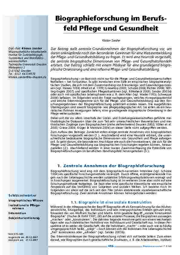 Biographieforschung im Berufsfeld Pflege und Gesundheit