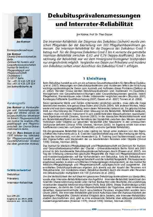 Dekubitusprävalenzmessungen und Interrater-Reliabilität