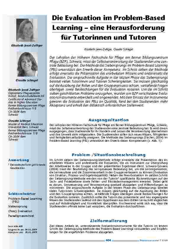 Die Evaluation im Problem-Based Learning – eine Herausforderung für Tutorinnen und Tutoren