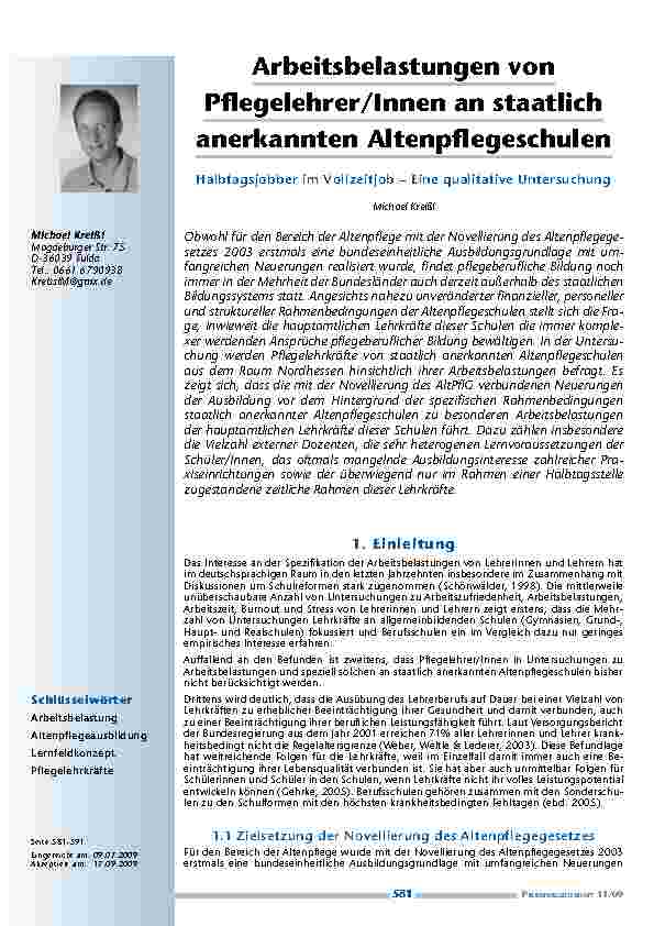 Arbeitsbelastungen von Pflegelehrer/Innen an staatlich anerkannten Altenpflegeschulen – Halbtagsjobber im Vollzeitjob – Eine qualitative Untersuchung