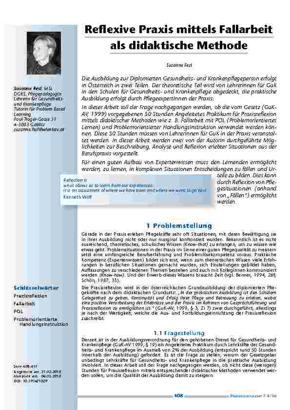 Reflexive Praxis mittels Fallarbeit als didaktische Methode