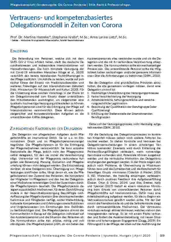 Vertrauensund kompetenzbasiertes Delegationsmodell in Zeiten von Corona