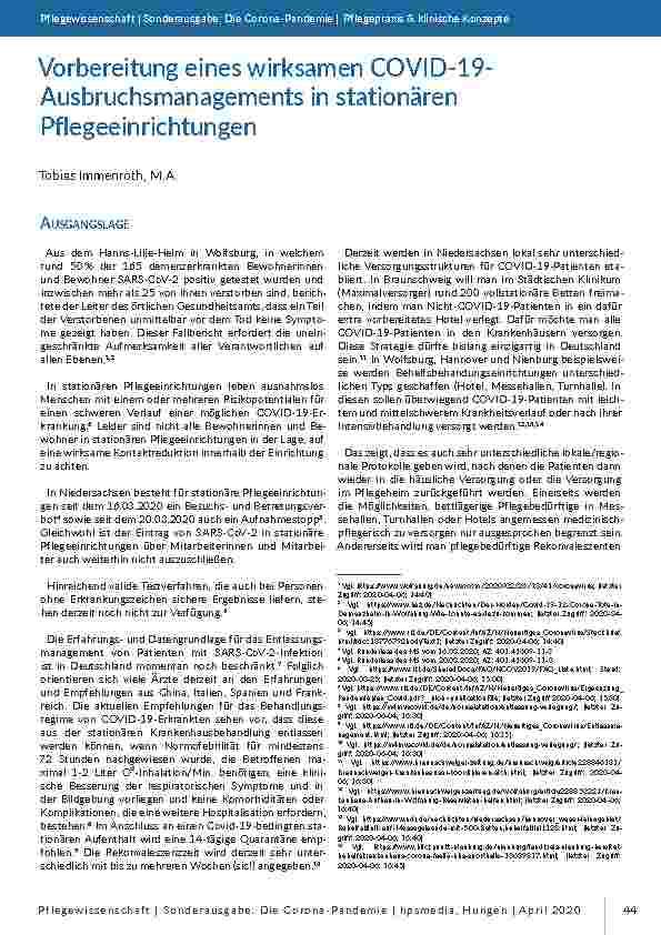 Vorbereitung eines wirksamen COVID-19-Ausbruchsmanagements in stationären Pflegeeinrichtungen