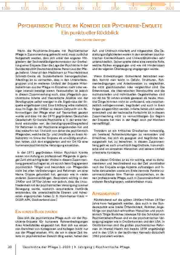 Psychiatrische Pflege im Kontext der Psychiatrie-Enquete: Ein punktueller Rückblick